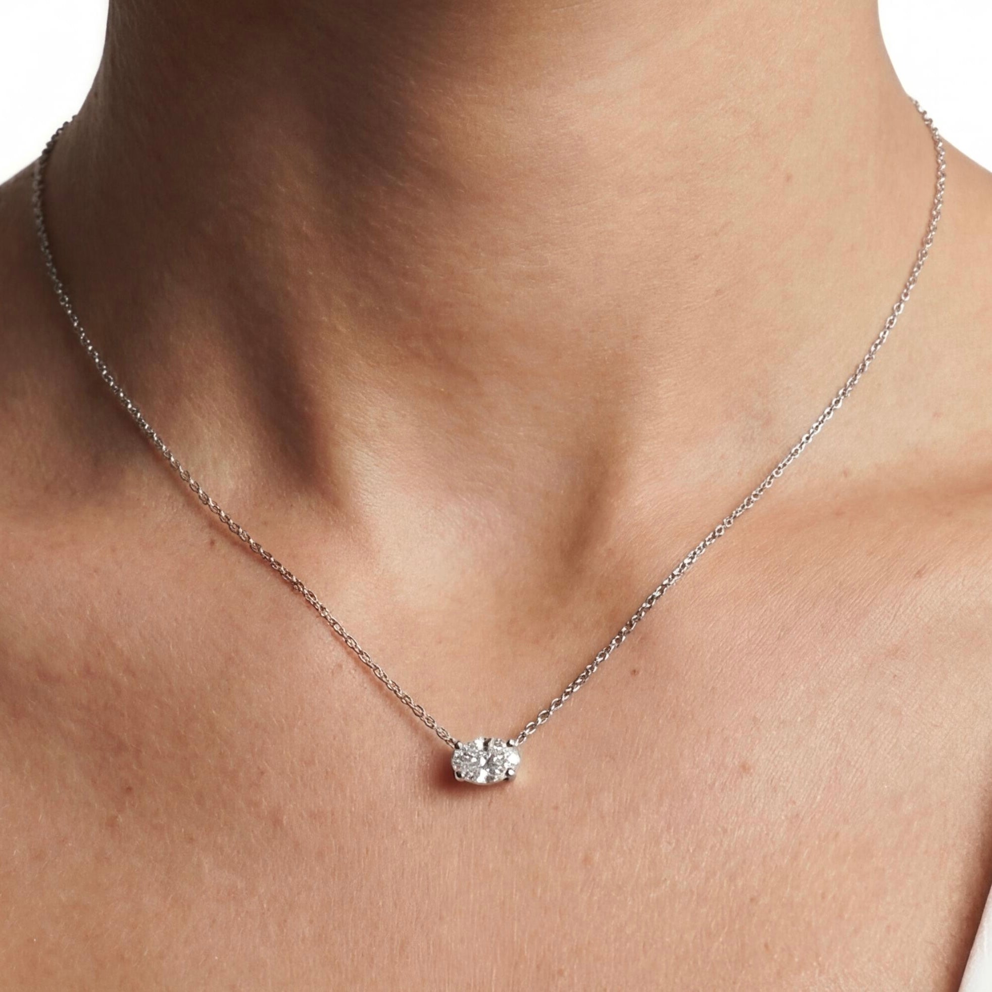 שרשרת זהב 14K לבן יהלום אובל טבעי 0.45 קראט מק״ט 1010