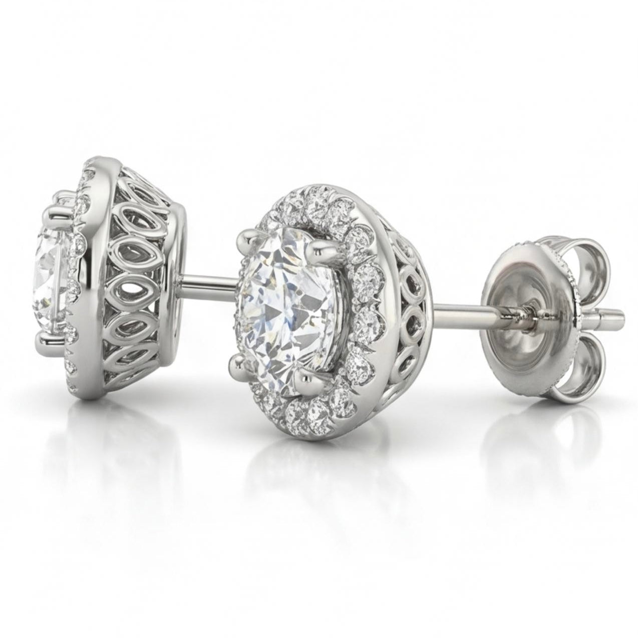 עגילי זהב 14K לבן היילו יהלומים טבעיים 1.00 קראט מק״ט 984