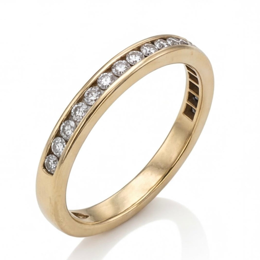 טבעת חצי פס זהב 14K צהוב יהלומים מק״ט 978