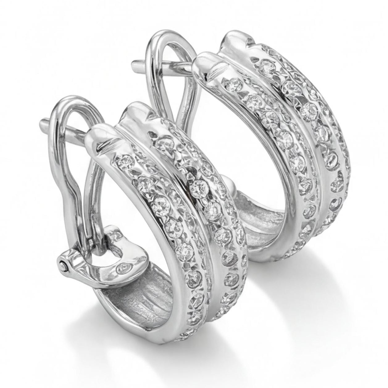 עגילי חישוק זהב 14K לבן יהלומים 0.80 קראט מק״ט 983