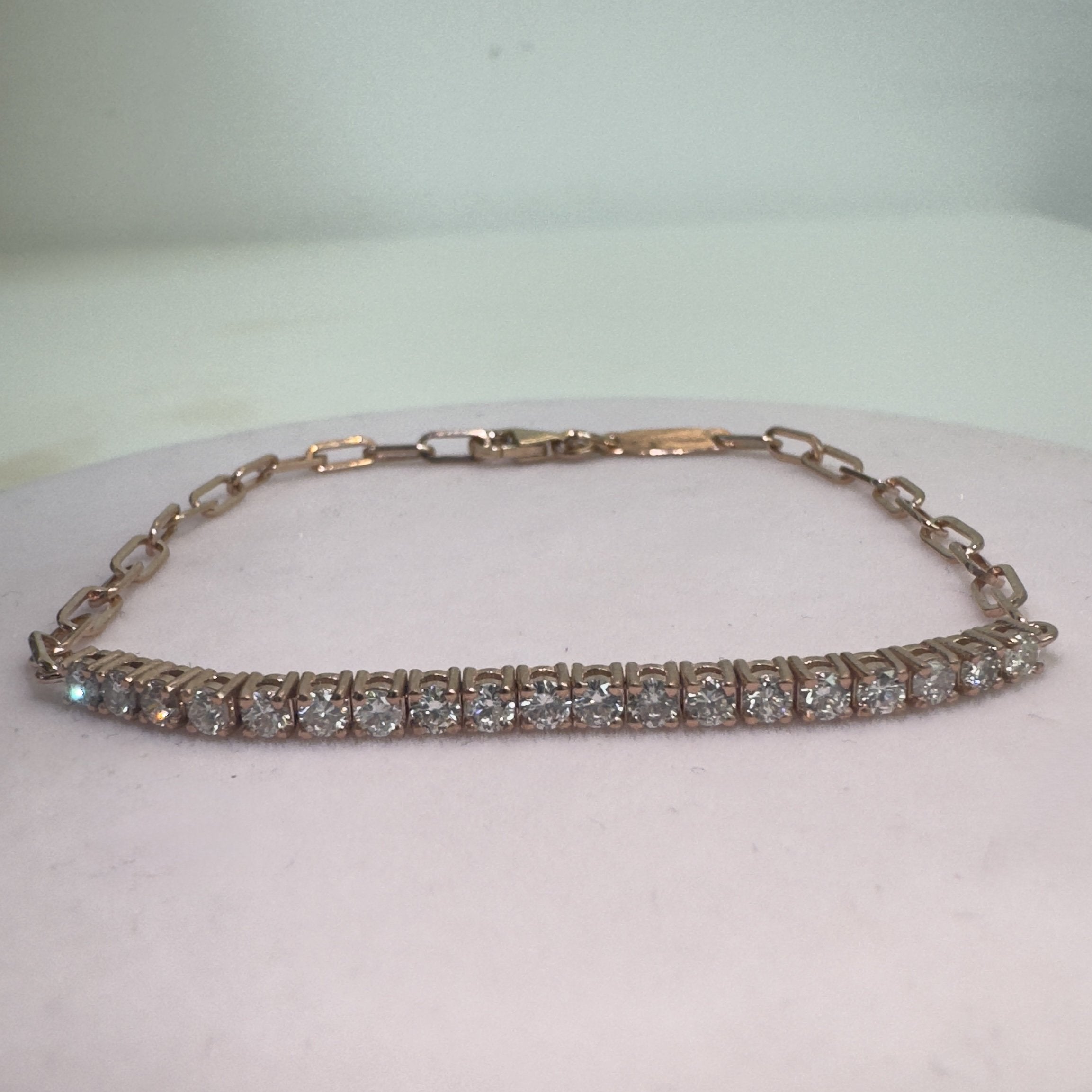 צמיד חצי טניס יהלומים וחוליות 1.02 קראט צבע F ניקיון VS זהב 14K רוז גולד