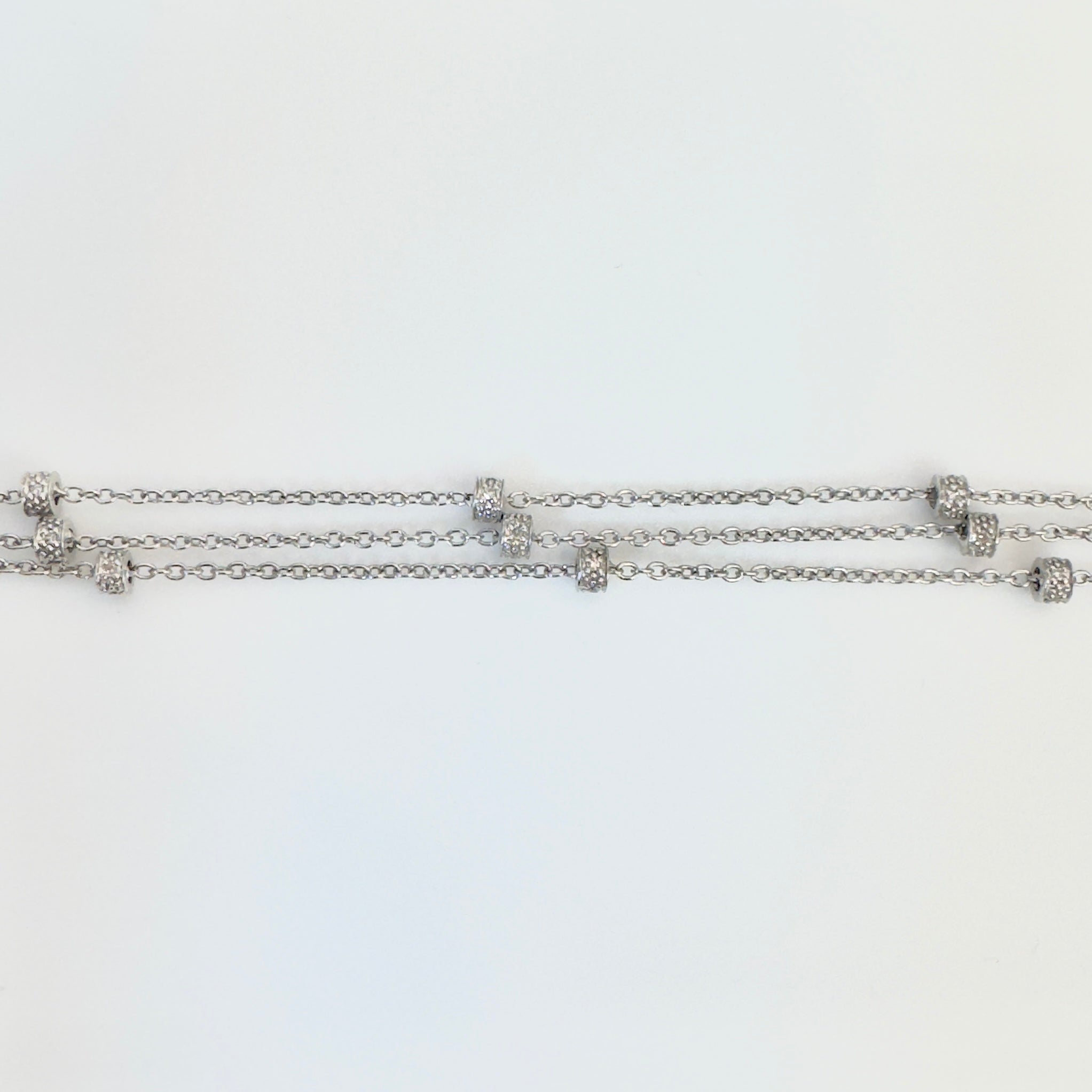 3 שרשראות מחוברות עם חרוזים משובצים ביהלומים טבעיים 1.00 קראט צבע F ניקיון VS זהב 14K לבן מק״ט 438