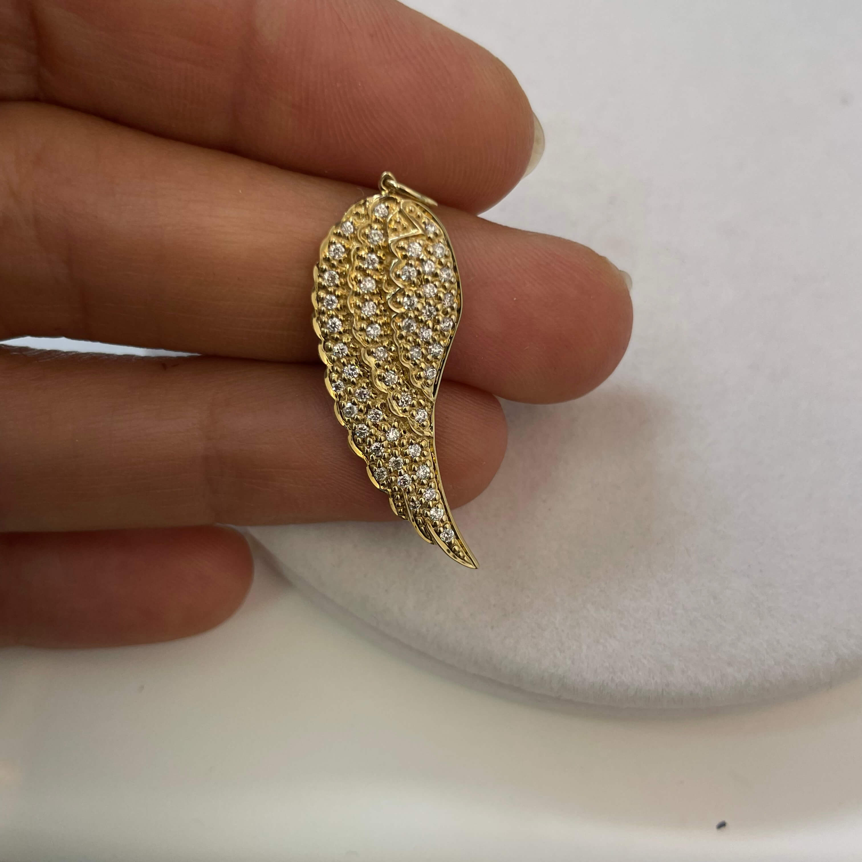 תליון יהלומים טבעיים בצורת כנף מלאך 0.30 קראט זהב צהוב 14K מק״ט 723