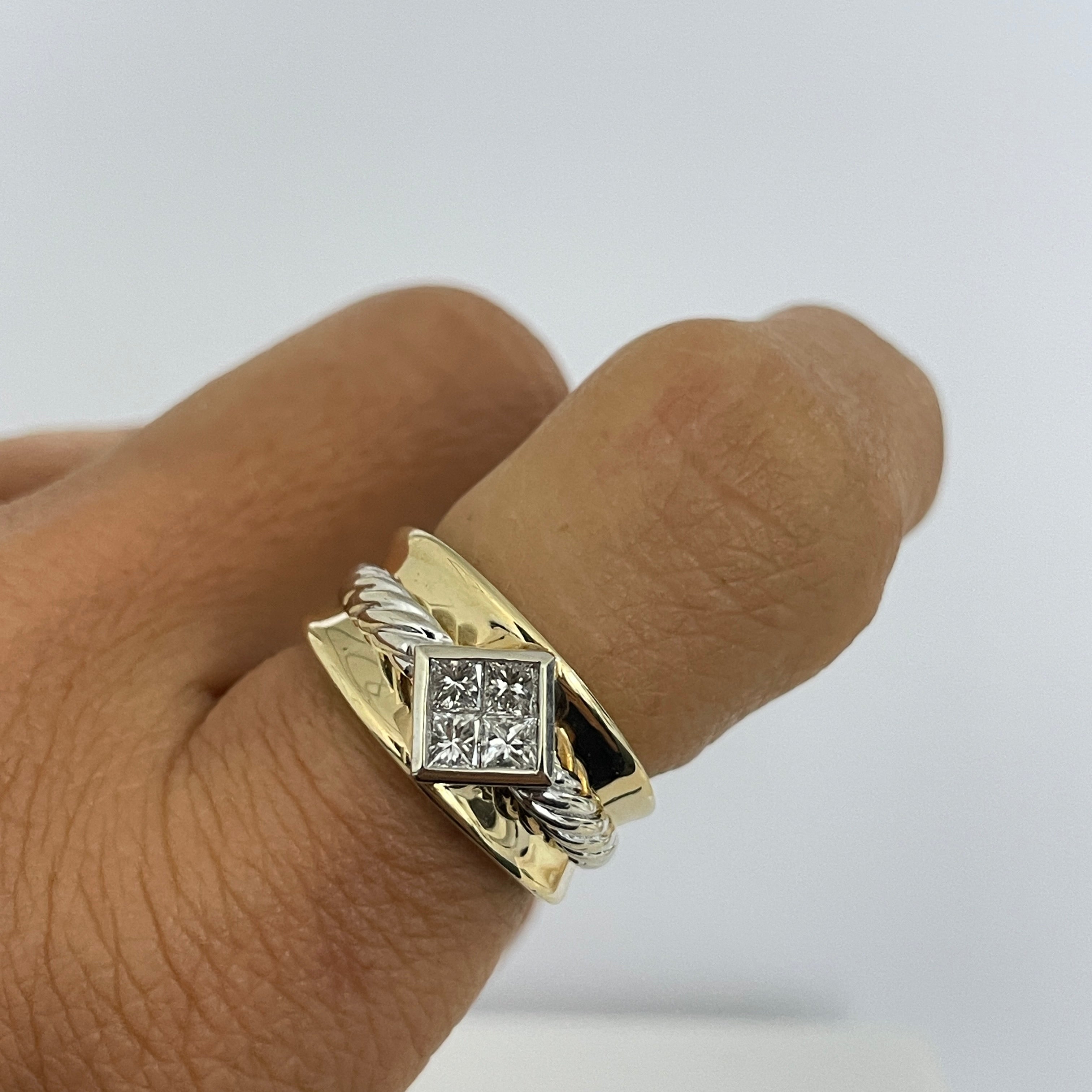 טבעת 4 יהלומים פרינסס טבעיים 0.50 קראט צבע F ניקיון VS זהב 14K צהוב מוקפת בצמה זהב לבן מק"ט 543