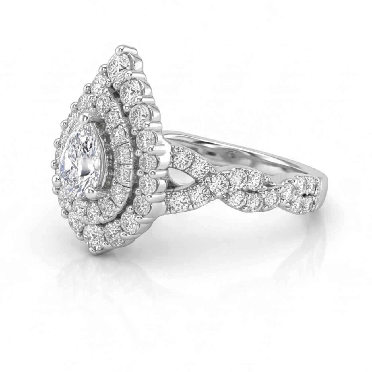 טבעת טיפה זהב 14K לבן יהלומים 1.00 קראט מק״ט 997