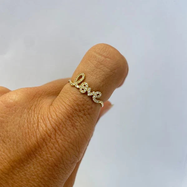 טבעת יהלומים טבעיים 0.10 קראט "Love" צבע F ניקיון VS זהב צהוב 14K מק"ט 598