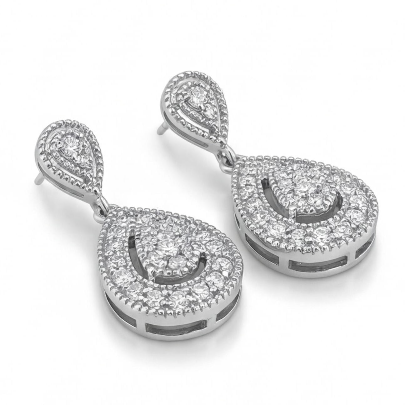 עגילי טיפה זהב 14K לבן יהלומים טבעיים 0.50 קראט מק״ט 994