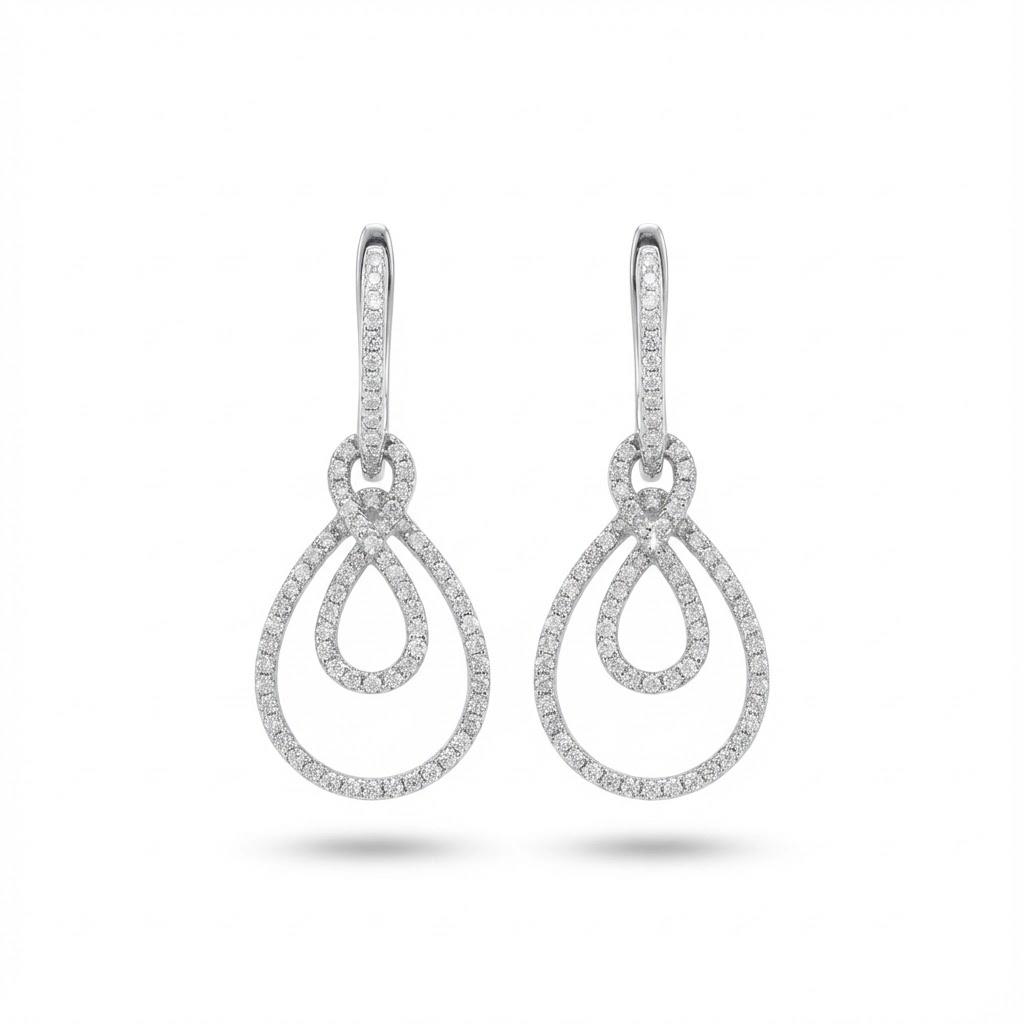 עגילי יהלומים טבעיים תלויים 1.50 קראט צבע F ניקיון VS זהב 18K לבן מק״ט J192