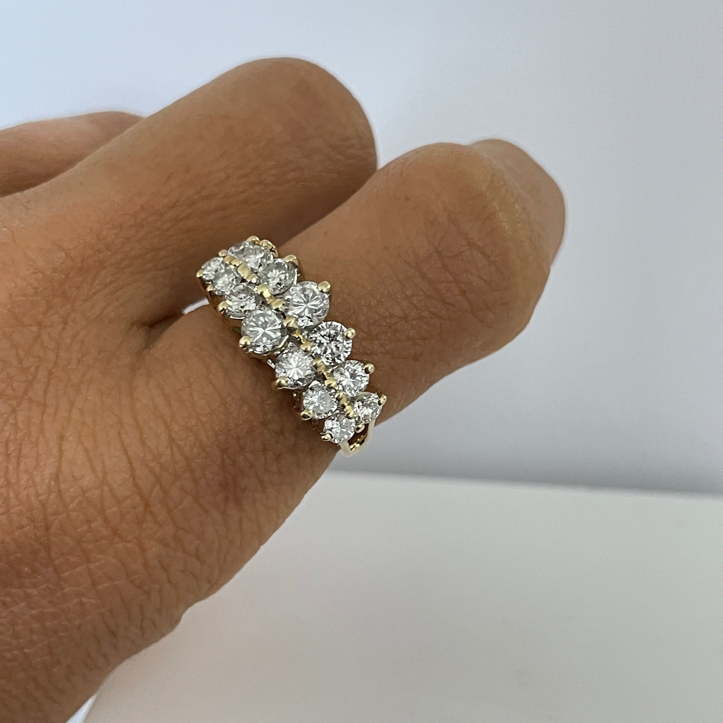 טבעת יהלומים טבעיים 2 שורות מדורגות 1.81 קראט צבע F ניקיון VS-SI זהב 14K צהוב מק"ט 541