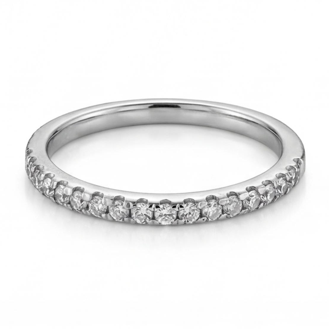 טבעת חצי פס זהב 14K לבן יהלומים מק״ט 975