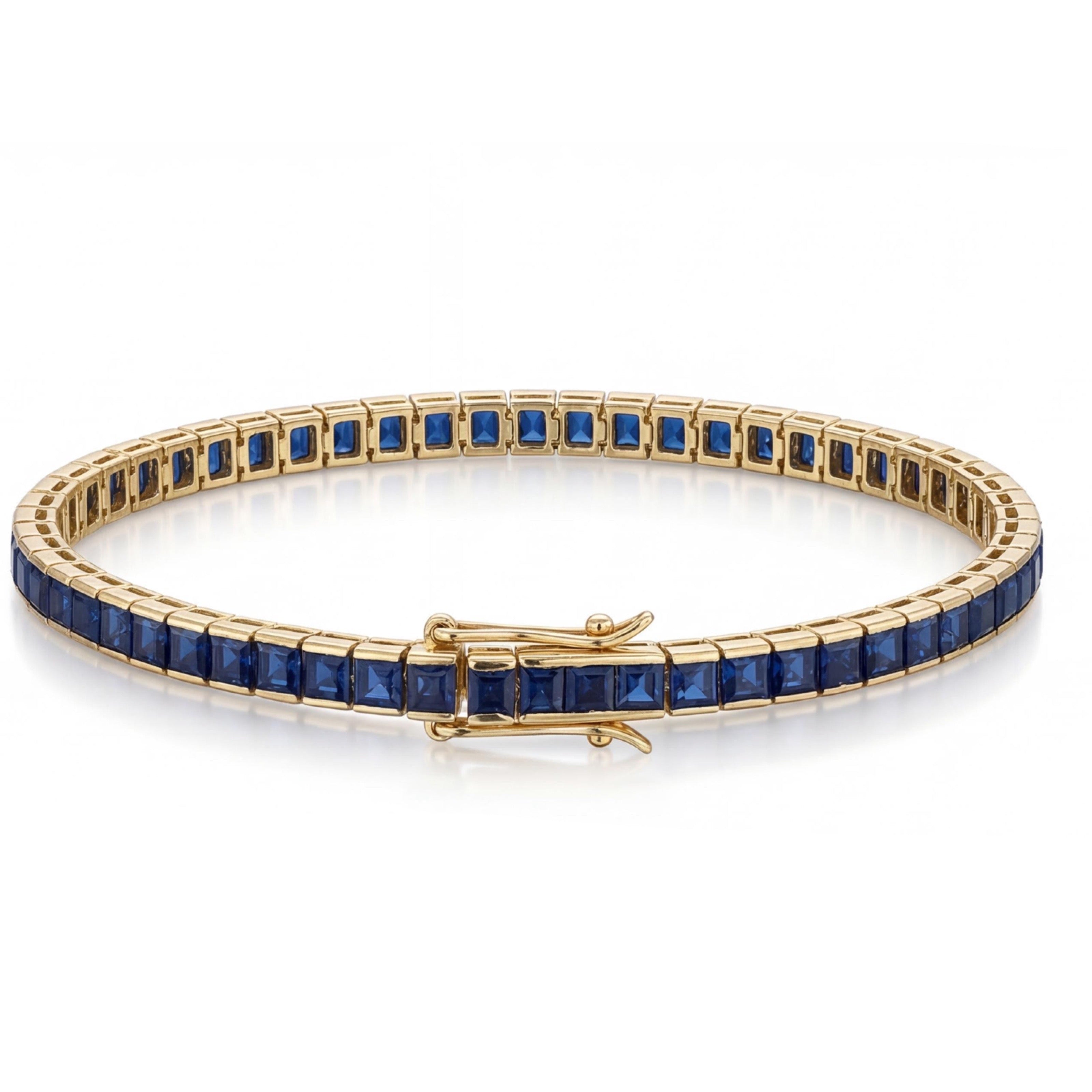 צמיד טניס זהב 18K צהוב ספירים כחולות 6.30 קראט מק״ט 861