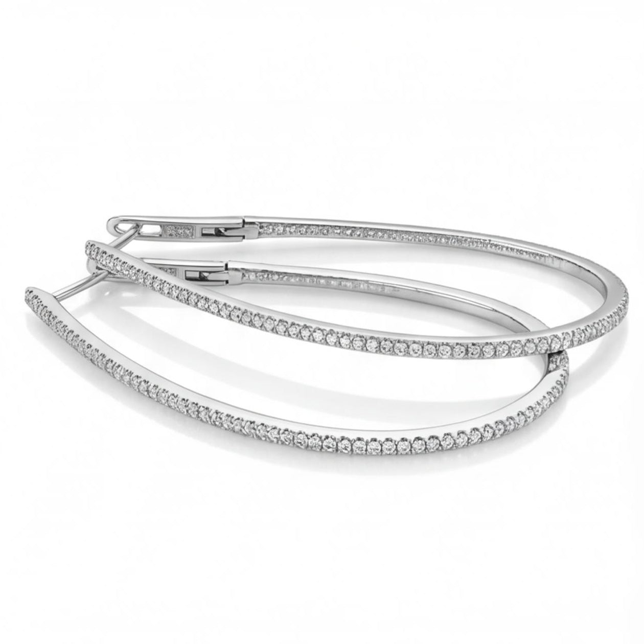 עגילי חישוק גדולים זהב 14K לבן יהלומים 1.50 קראט מק״ט 982