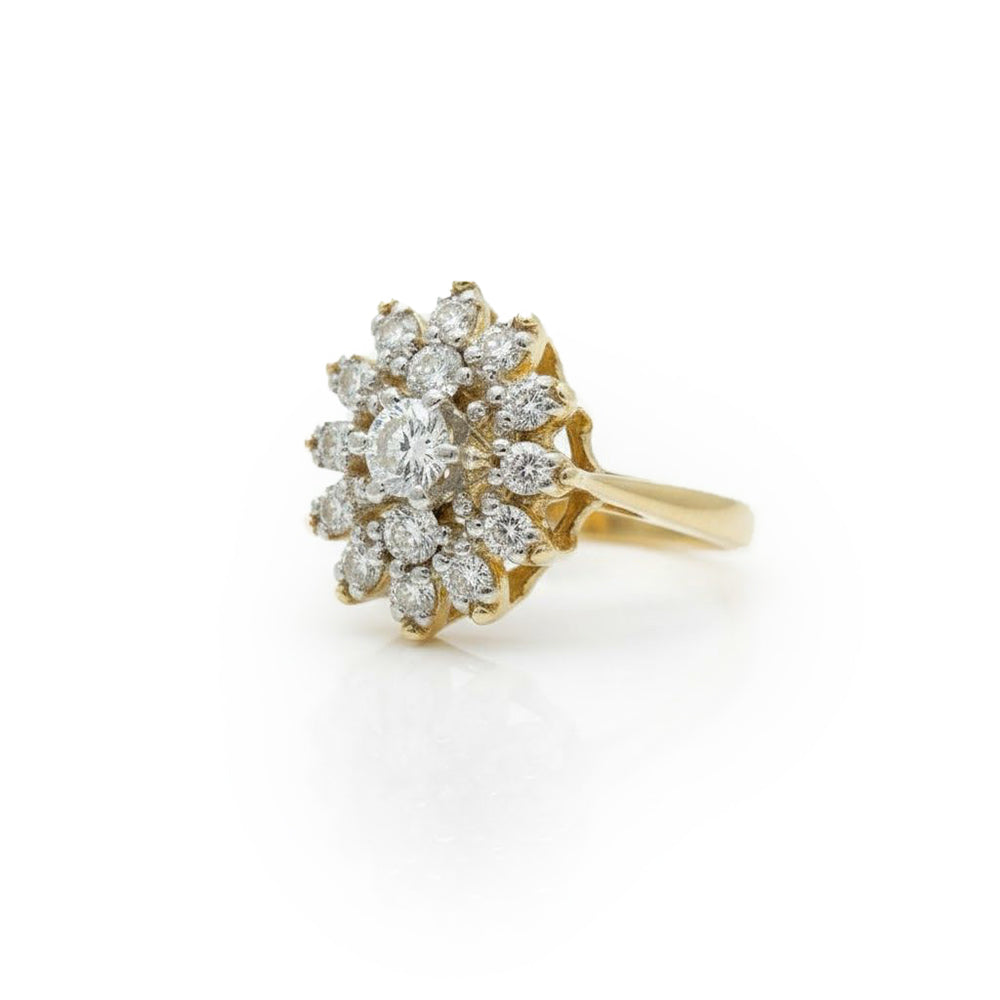 טבעת ונטג פרח זהב צהוב 9K משובצת יהלומים טבעיים 1.00 קראט צבע F נקיון VS מק"ט 408