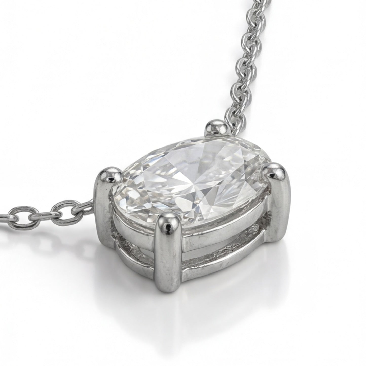 שרשרת זהב 14K לבן יהלום אובל טבעי 0.45 קראט מק״ט 1010