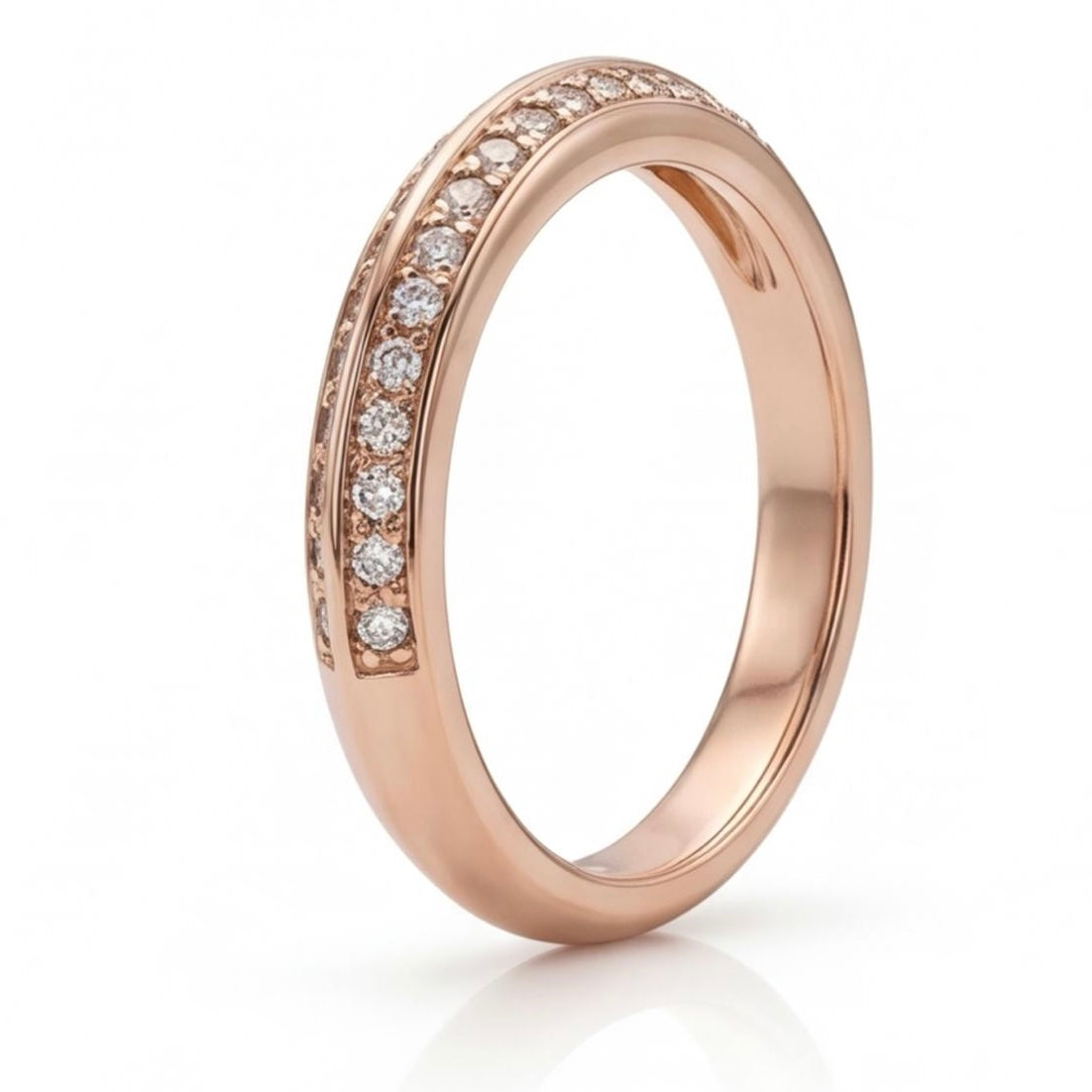 טבעת זהב 14K רוז גולד שני פסי יהלומים מק״ט 965