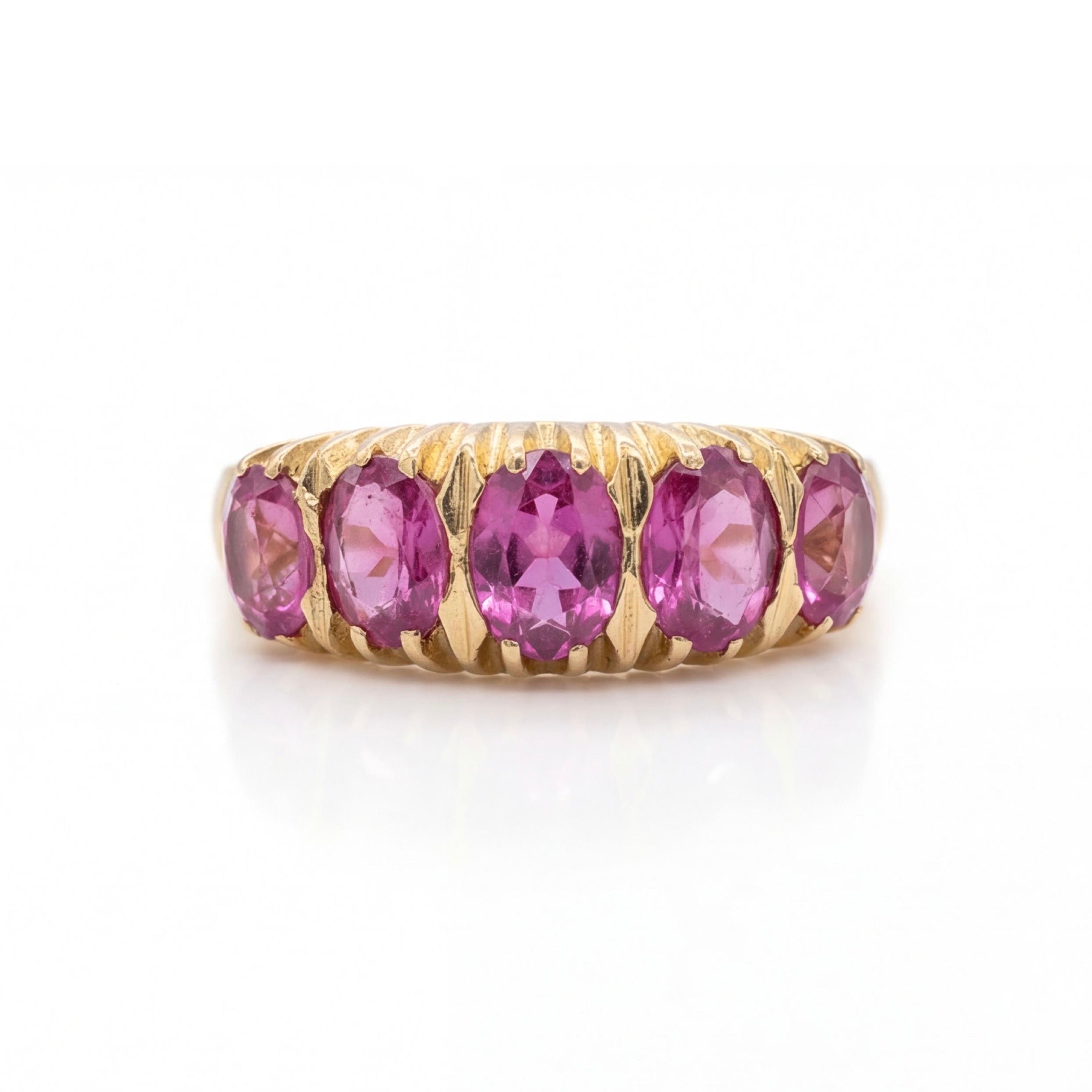 טבעת זהב 22K חמש אבנים ורודות מק״ט 843