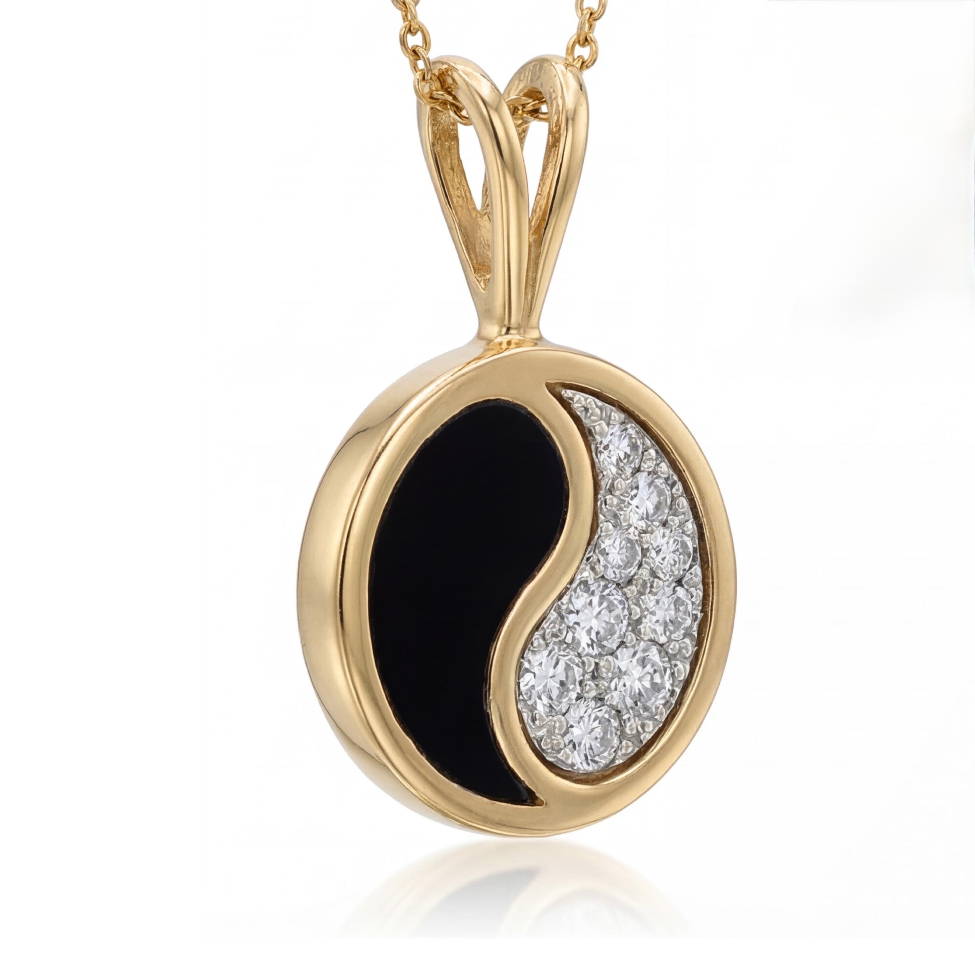 שרשרת זהב 9K ותליון 14K צהוב יינג יאנג יהלומים ואבן אוניקס מק״ט 888