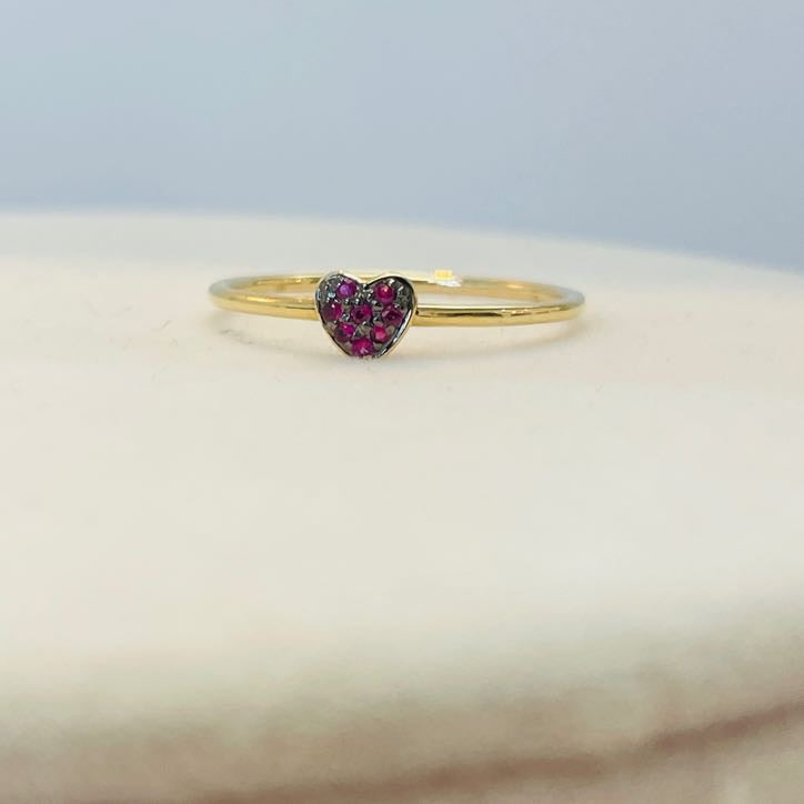 טבעת לב רובי טבעיים 0.04 קראט זהב צהוב 14K מק"ט 601