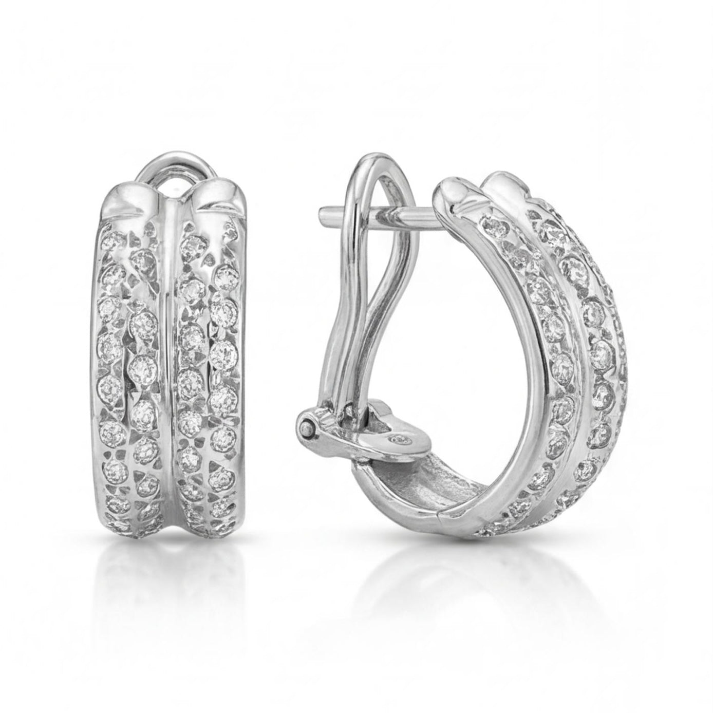 עגילי חישוק זהב 14K לבן יהלומים 0.80 קראט מק״ט 983