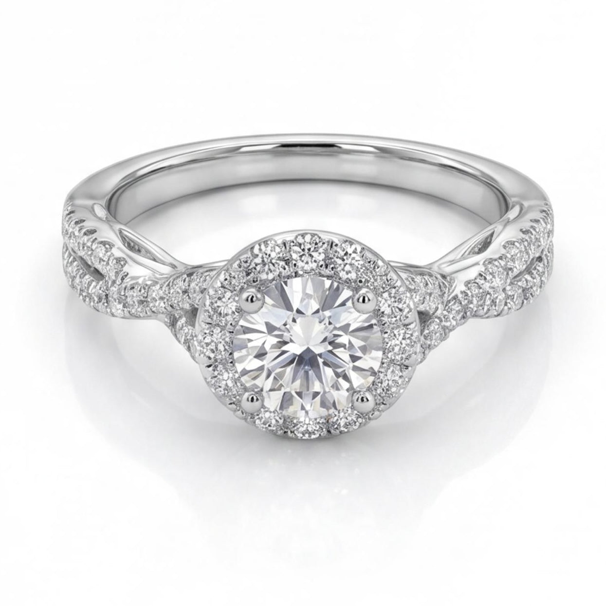 טבעת זהב 18K לבן יהלומים שיבוץ מפותל 1.06 קראט מק״ט 1027