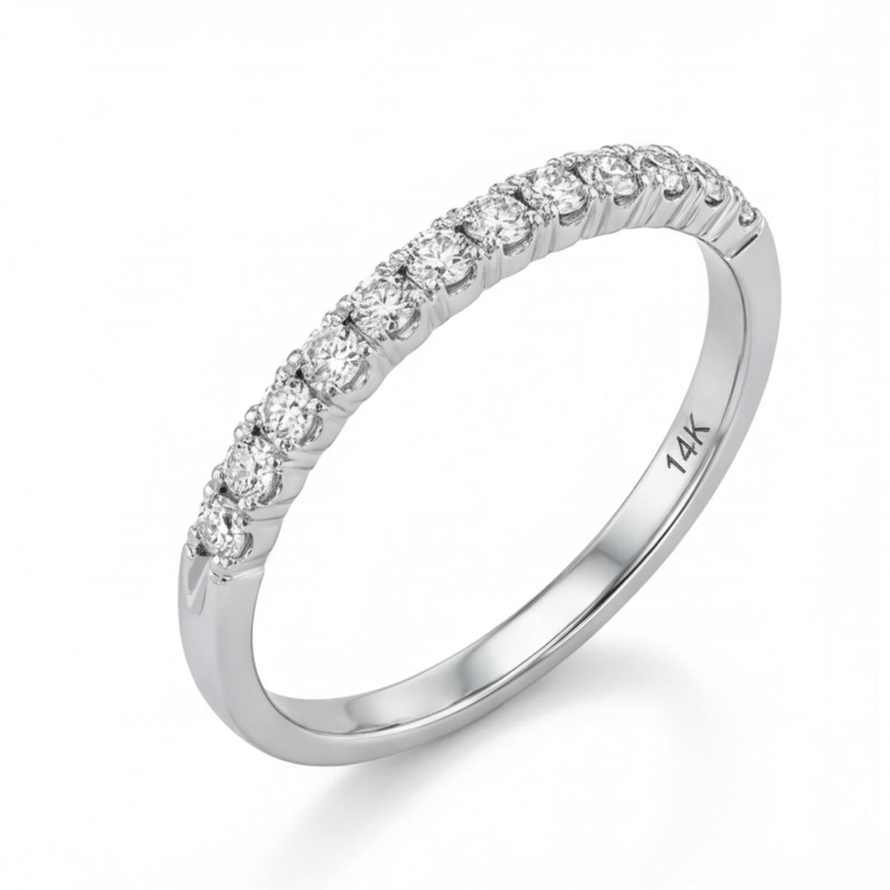 טבעת חצי פס זהב 14K לבן יהלומים מק״ט 976