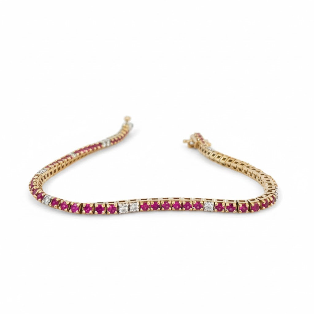 צמיד טניס זהב 18K רובי ויהלומים 3.30 קראט מק״ט 470