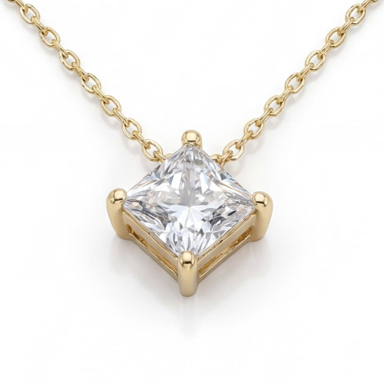 שרשרת זהב 14K צהוב יהלום סוליטר פרינסס טבעי 0.72 קראט מק״ט 1005