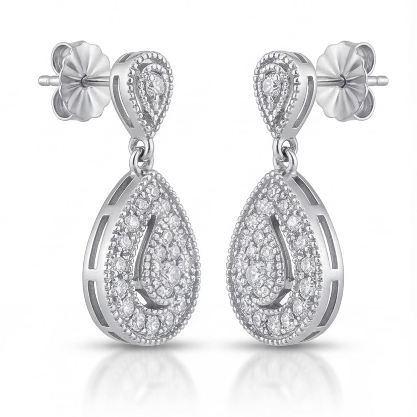 עגילי טיפה זהב 14K לבן יהלומים טבעיים 0.50 קראט מק״ט 994