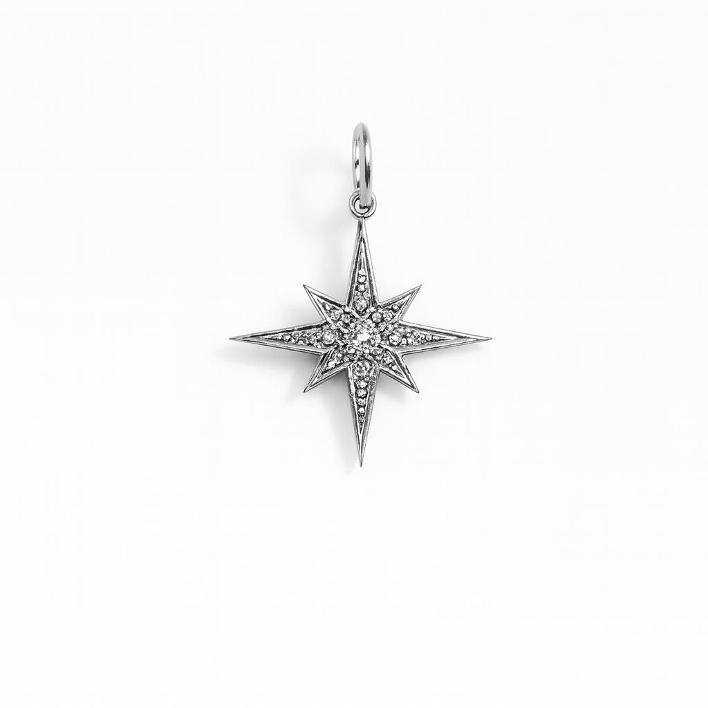 תליון יהלומים טבעיים בצורת כוכב 0.02 קראט צבע F ניקיון VS זהב לבן 14K מק״ט 702