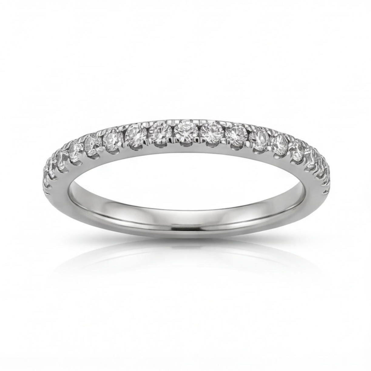 טבעת חצי פס זהב 14K לבן יהלומים מק״ט 975