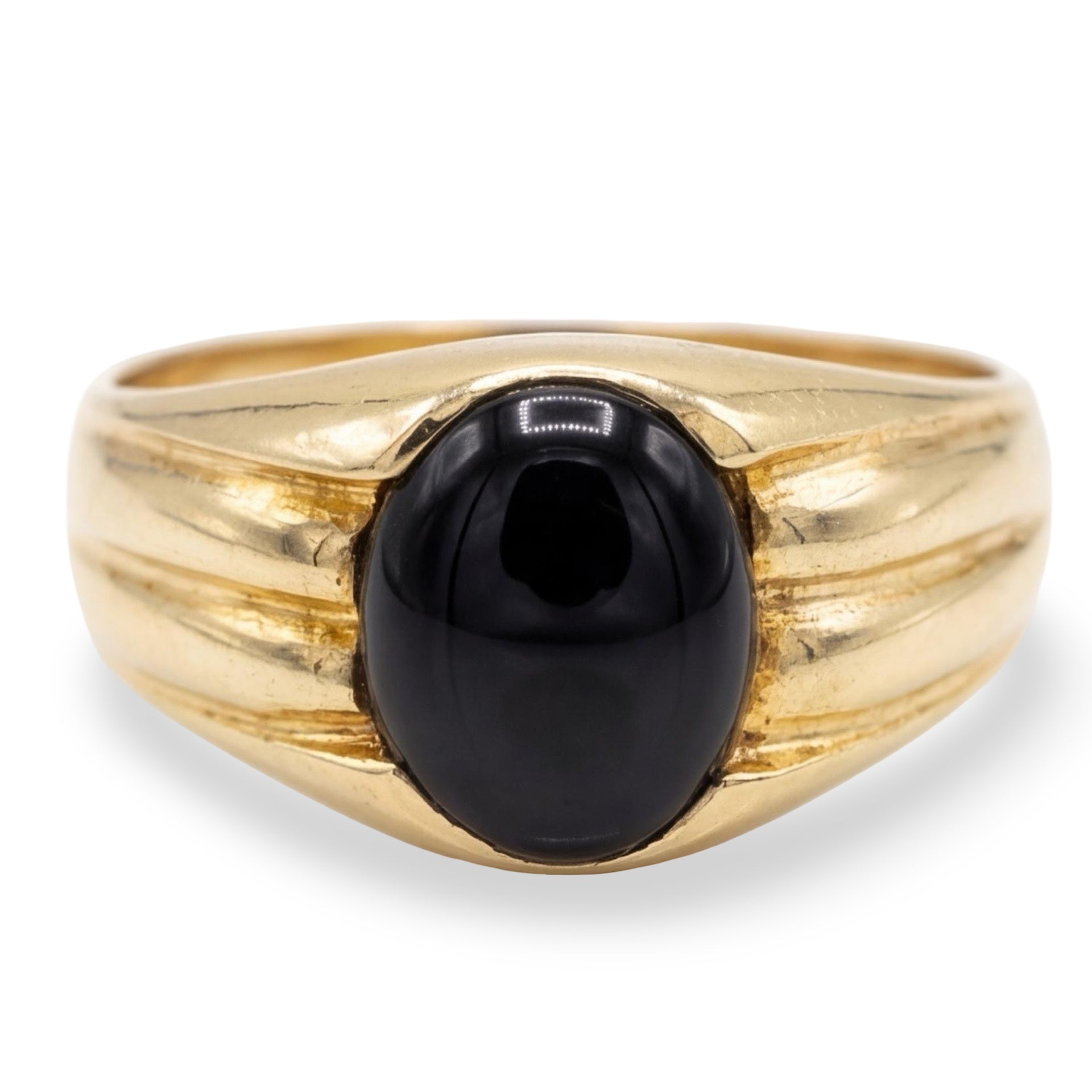 טבעת חותם זהב 10K צהוב אבן אוניקס מק״ט 854